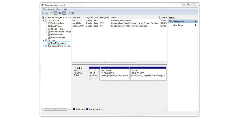 SSDのフォーマット手順：[ディスクの管理]の選択　dynabook B65